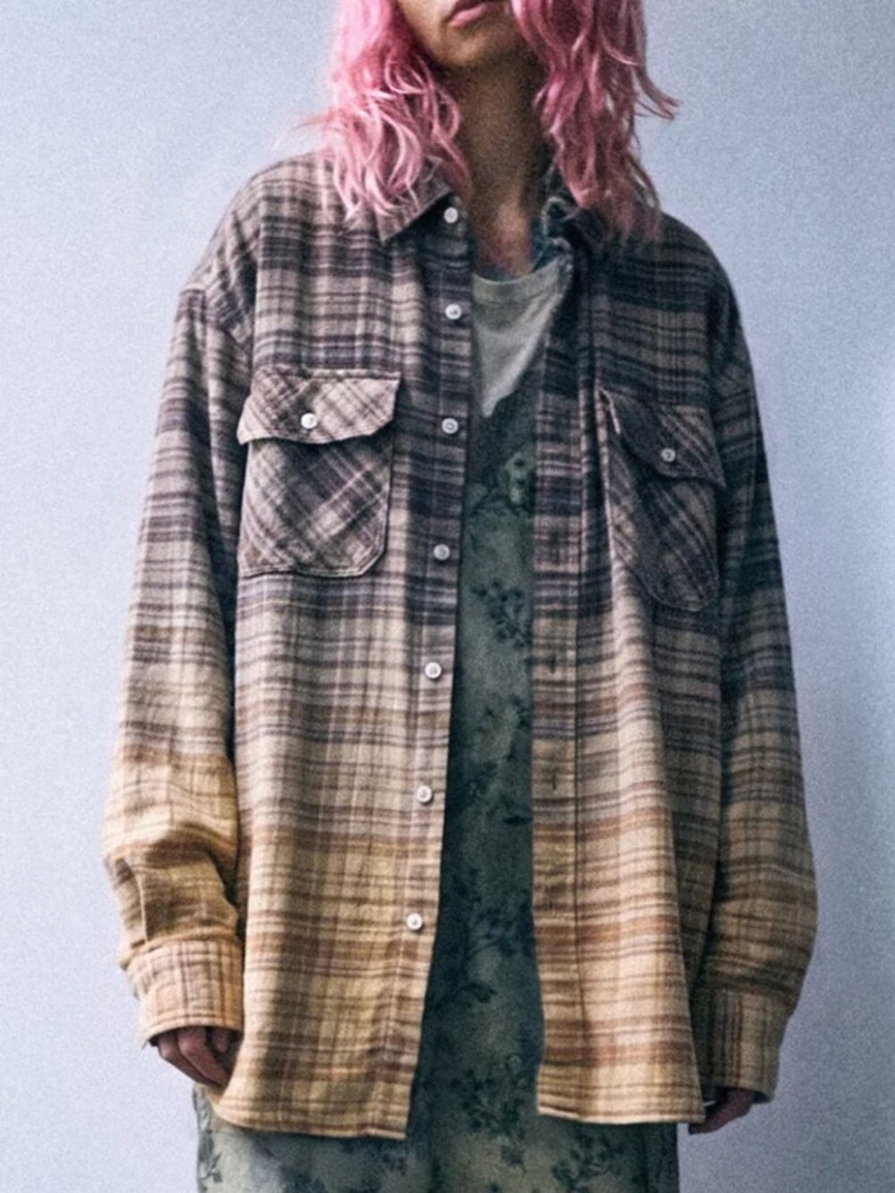 NWT R13 Boyfriend Shirt - Dip Bleach Light Blue Yellow Plaid